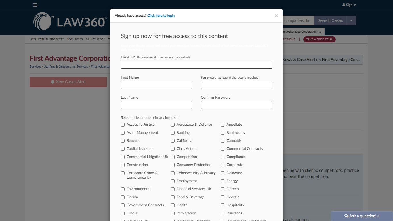 First Advantage Corporation : Cases :: Law360